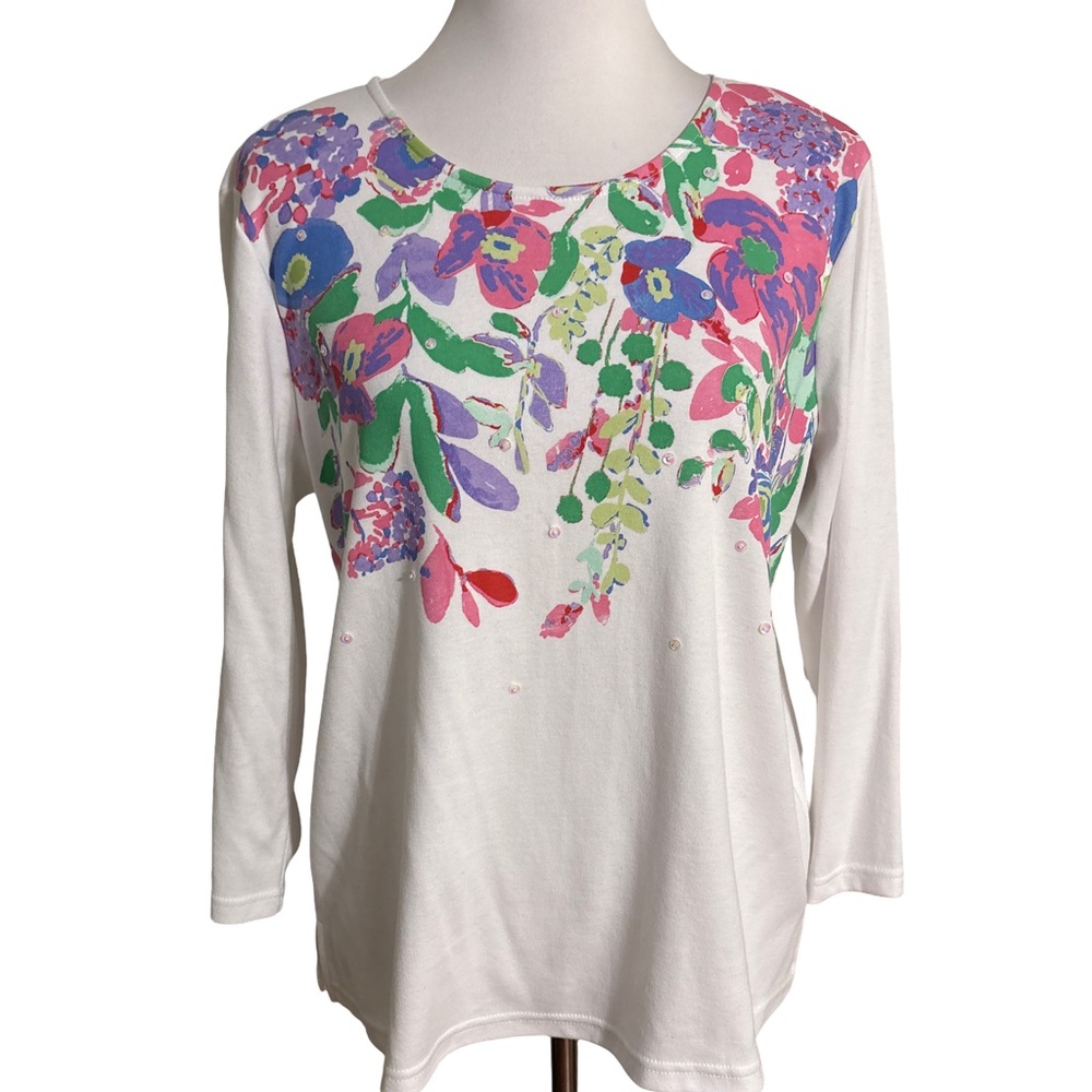 Koret Floral Long Sleeve Top - White with Multicolor